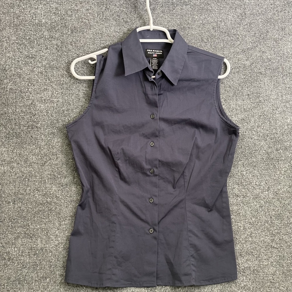 Polo Jeans Co Ralph Lauren Sleeveless Shirt Womens Sz M Button Down Blue